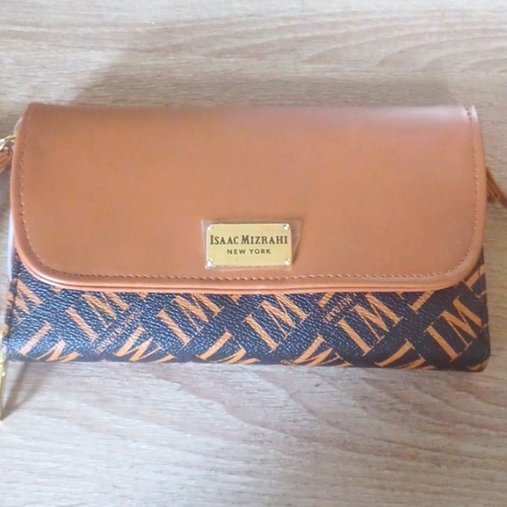 ❤️NEW Isaac Mizrahi Brown and Black Wallet/Wristlet/Crossbody, Festival, Travel,